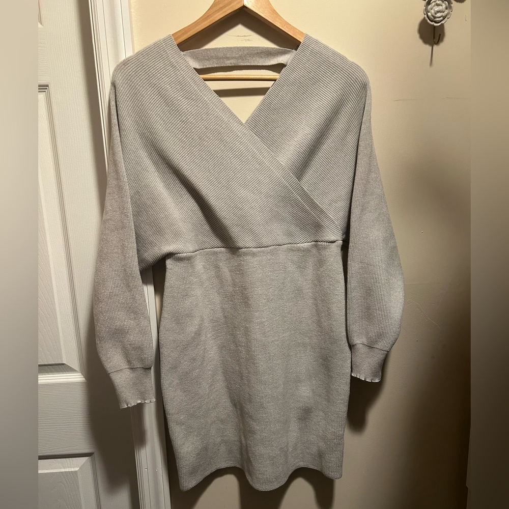 NWT Women's Everkaki Size XL Soft Gray Sweater Dress Knee Length